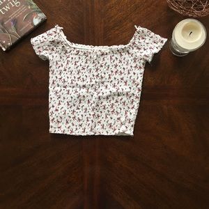 White Off-Shoulder Scrunchie Top